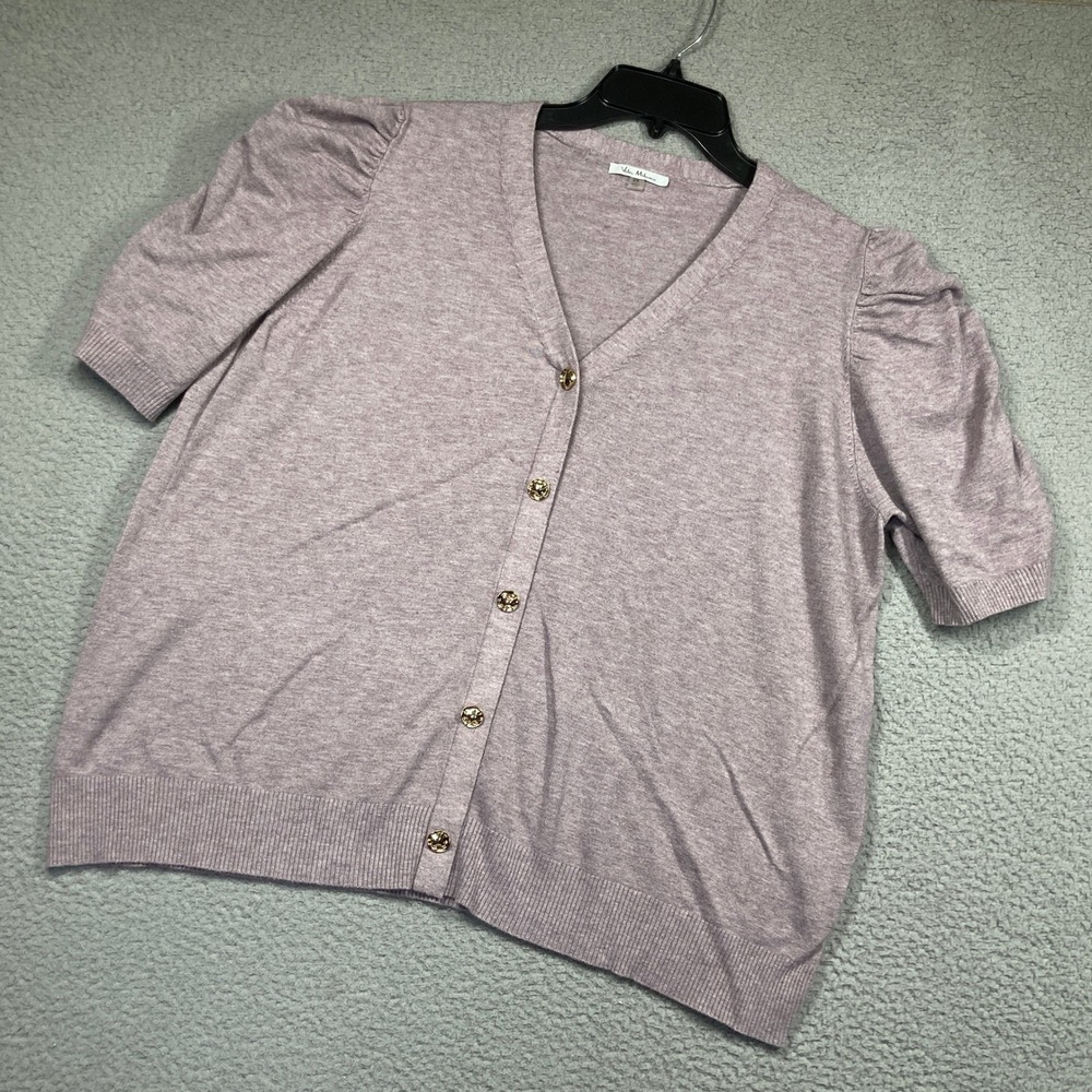 Vila Milano Cardigan Sweater Women 2X Mauve Short Puff Sleeve Gold Button V-Neck